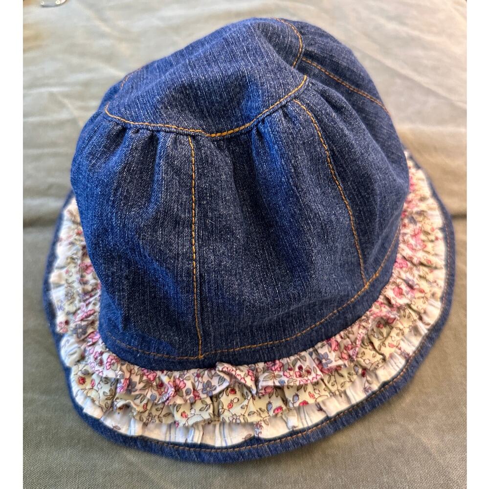 Vintage Gymboree Denim Bucket Hat Floral Ruffle Accent Kids 5-7